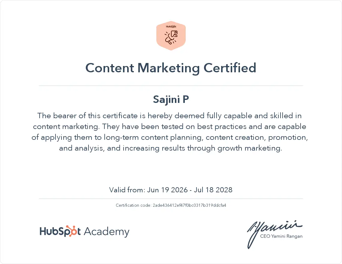 HubSpot Content Marketing Certificate